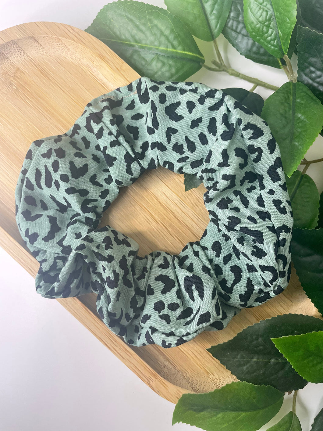 Green leopard scrunchie