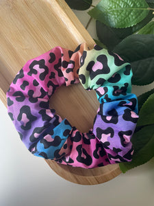 Rainbow leopard scrunchie
