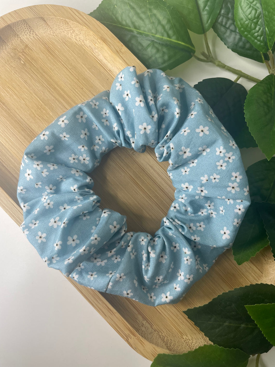 Blue floral scrunchie