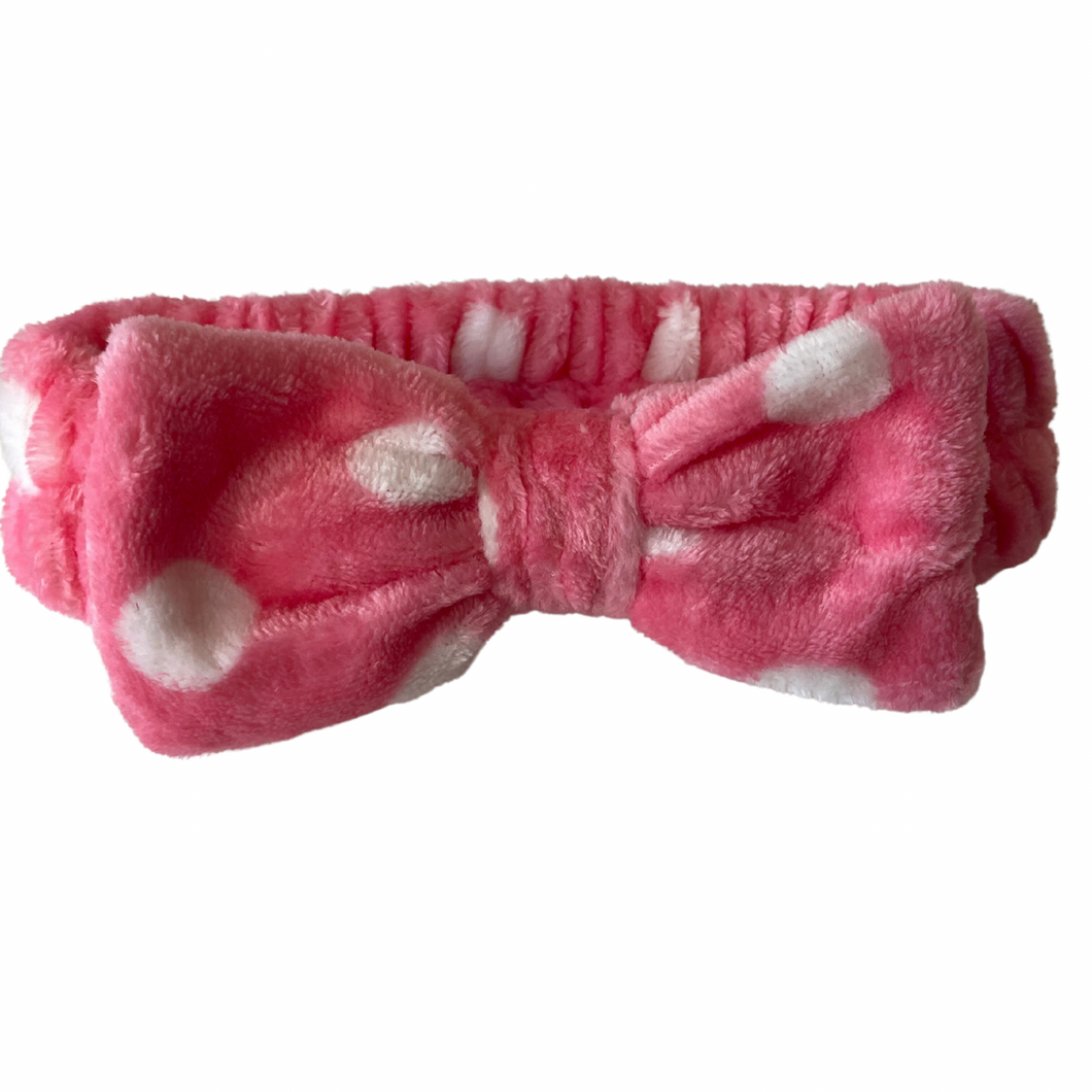 Pink polka dot bow headband