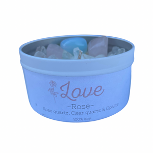 “Love” crystal infused candle tin